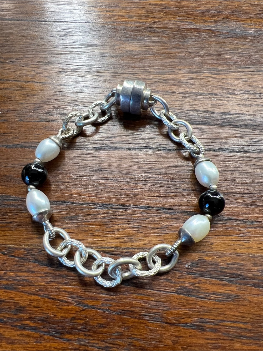 Vintage Esposito ESPO/925 SIG Sterling Silver Pearl Smoky Quartz Bracelet 8"